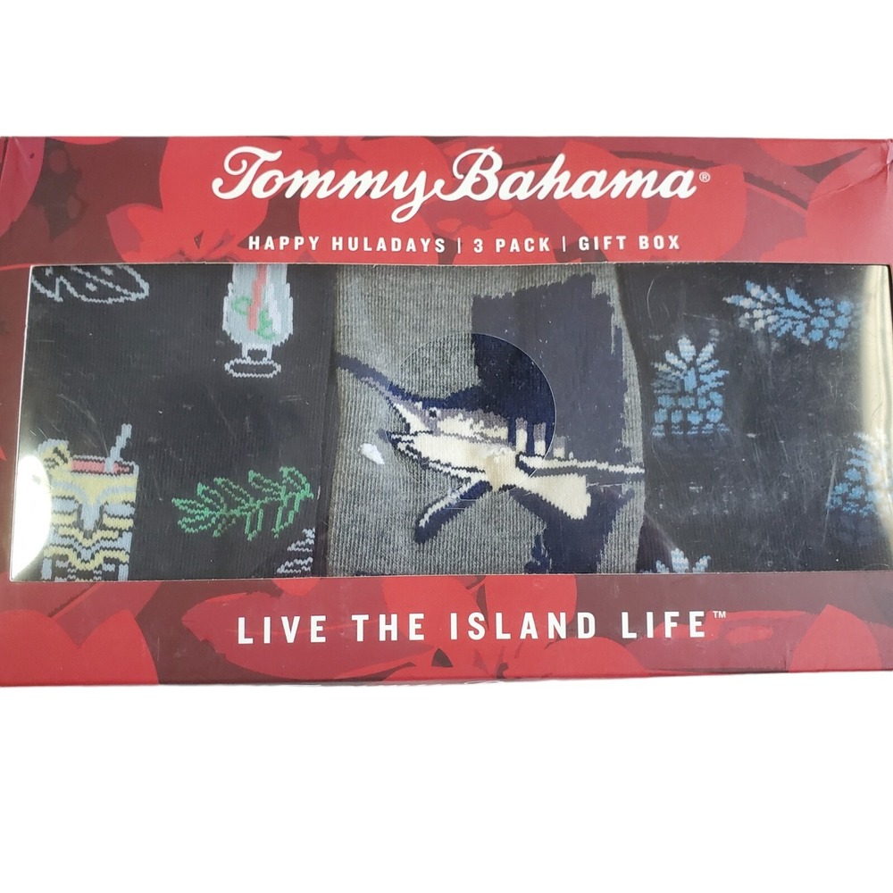 Tommy Bahama‎ Happy Huladays 3 Pair Men's Socks Gift Box New